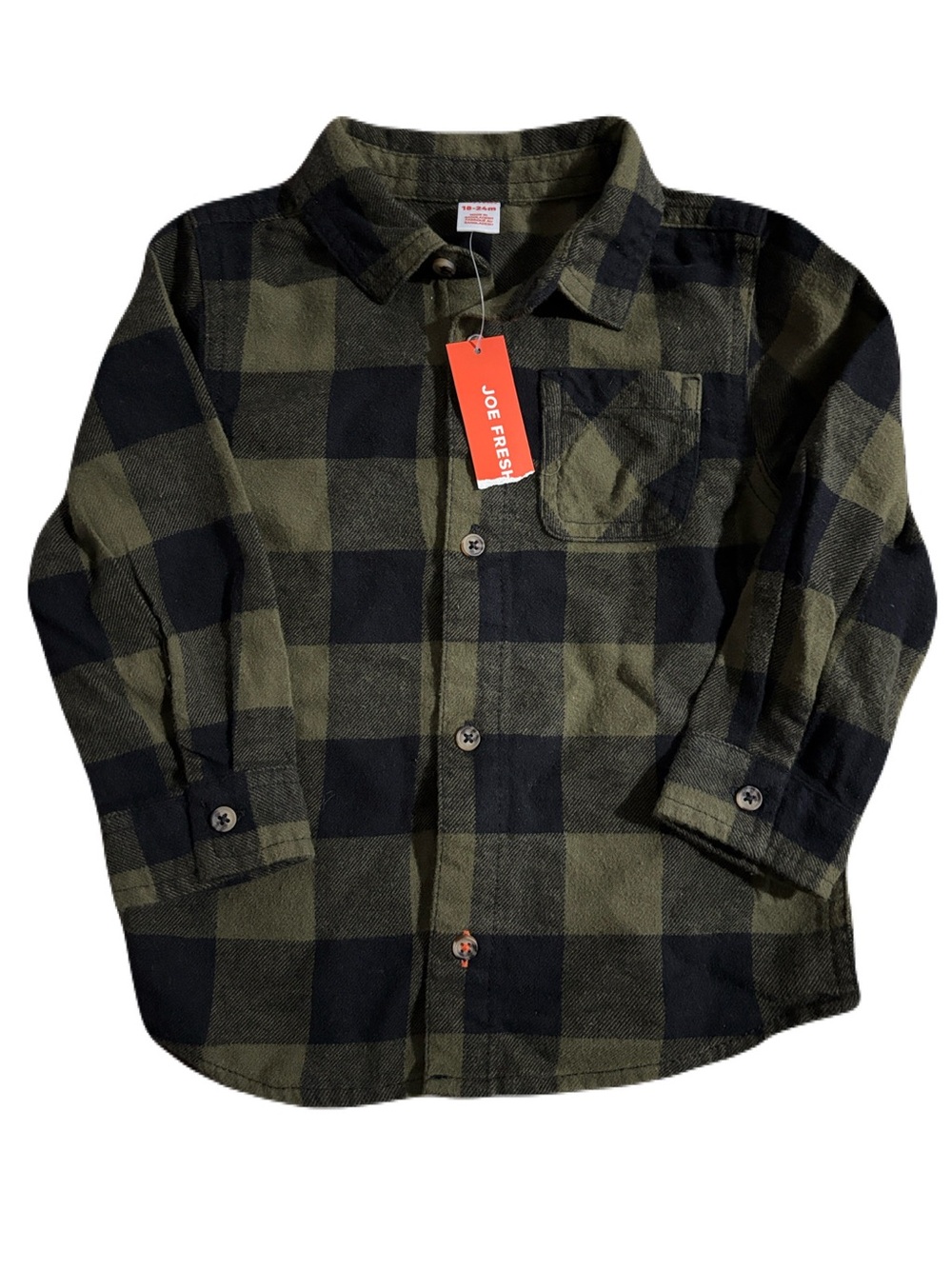 Joe Fresh Olive Green & Black Plaid Button-Down Shirt